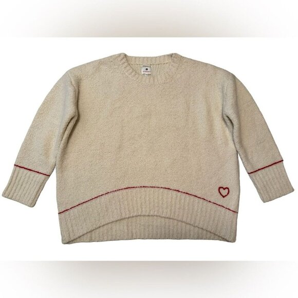 Sundry Italian Yarn Red Heart Embroidered Oversized Knit Bone Sweater - Small - Picture 2 of 4